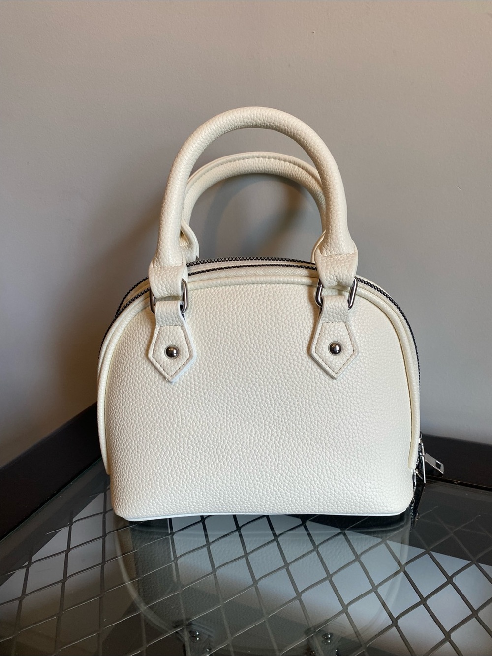 Classic White Pebbled Dome Satchel Handbag